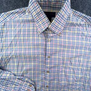 Scott Barber Button Up Shirt Men's Large Multicolor Check Cotton Long Sleeve